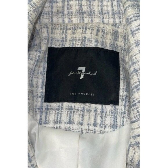 7 FOR ALL MANKIND Women's Blue Tweed Blazer Long Length Two Button Size Medium? - Picture 12 of 15